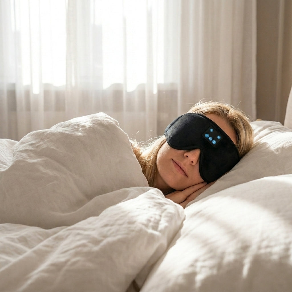 Bluetoothsovmask med inbyggda hörlurar – för ostörd sömn